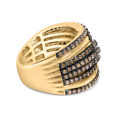 10K Yellow Gold Plated .925 Sterling Silver 1.0 Cttw Champagne Diamond Multi Row Cross Over Band Ring - Size 7 - 0