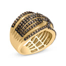 10K Yellow Gold Plated .925 Sterling Silver 1.0 Cttw Champagne Diamond Multi Row Cross Over Band Ring - Size 7-3