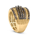 10K Yellow Gold Plated .925 Sterling Silver 1.0 Cttw Champagne Diamond Multi Row Cross Over Band Ring - Size 7-4