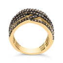 10K Yellow Gold Plated .925 Sterling Silver 1.0 Cttw Champagne Diamond Multi Row Cross Over Band Ring - Size 7-5