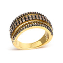 10K Yellow Gold Plated Sterling Silver 1.00 Cttw Champagne Diamond Multi Layer Band Ring-3