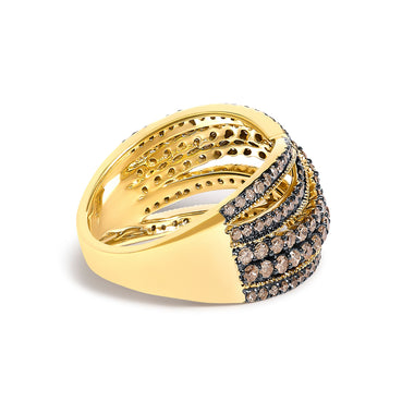 10K Yellow Gold Plated .925 Sterling Silver 1.0 cttw Champagne Diamond Highway Ring - 0
