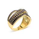 10K Yellow Gold Plated .925 Sterling Silver 1.0 cttw Champagne Diamond Highway Ring-3
