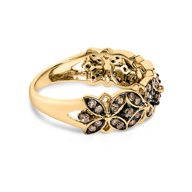 10K Yellow Gold Plated .925 Sterling Silver 3/8 Cttw Champagne Diamond Lattice Work Band Ring - Size 7 - 0
