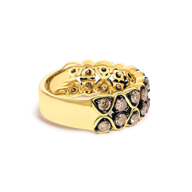 10K Yellow Gold Plated Sterling Silver 1 1/2 Cttw Brown Diamond Scalloped Band Ring - 0