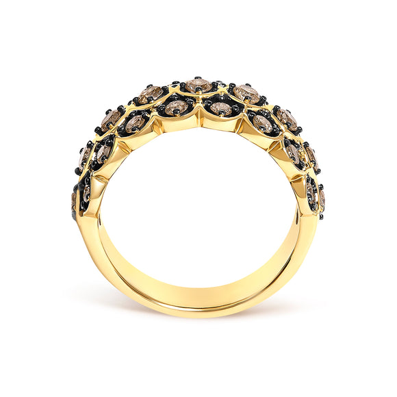 10K Yellow Gold Plated Sterling Silver 1.0 Cttw Brown Diamond Scalloped Motif Band Ring