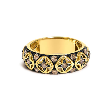 10K Yellow Gold Plated Sterling Silver 1/2 Cttw Champagne Diamond Star Motif Band Ring