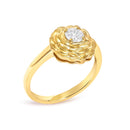 14K Yellow Gold Plated Sterling Silver 1/3 Cttw Lab Grown Diamond Floral Motif Solitaire Ring-3