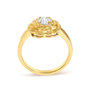 14K Yellow Gold Plated Sterling Silver 1/3 Cttw Lab Grown Diamond Floral Motif Solitaire Ring-5