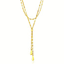 14k Yellow Gold Double Strand Chain with Puffed Heart Lariat Necklace-5