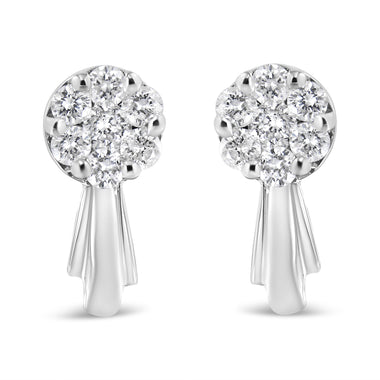 14K White Gold 3/4 Cttw Diamond Floral Cluster Drop and Dangle Stud Earrings (H-I Color, I1-I2 Clarity) - 0