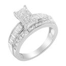 14K White Gold 1.0 Cttw Mixed-Cut Diamond Rectangle Invisible-Set Composite Cluster Ring with Bar- and Channel-Set Band (H-I Color, SI2-I1 Clarity) - Size 7-1
