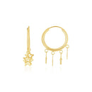 14K Yellow Gold Endless Star Charm Huggie Hoop Earrings-1