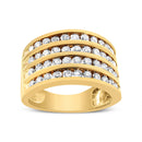 10K Yellow Gold Plated .925 Sterling Silver 1 1/2 Cttw Diamond 4 Row Channel Band Ring (Champagne Color, I2-I3 Clarity) Size 7-1