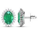 2.66 Carat Genuine Zambian Emerald and White Diamond 14K White Gold Earrings-3