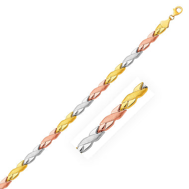 14k Tri-Color Gold Shiny and Textured X Link Bracelet - 0