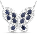 2.16 Carat Genuine Blue Sapphire and White Zircon .925 Sterling Silver Necklace-1