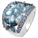 6.06 Carat Genuine Blue Topaz, London Blue Topaz & Tanzanite .925 Sterling Silver Ring-1