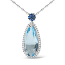 18K White Gold 3/8 Cttw Pave Set Diamond and Sky Blue Topaz and Blue Sapphire Gemstone Floral Teardrop Halo 18" Pendant Necklace (G-H Color, SI2-I1 Clarity)-2