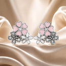 925 Sterling Silver Earrings with Pavé Setting, Oxidized Silver, Enamel - 1.0 x 1.1 cm for Women-1