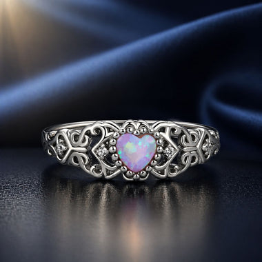 925 Sterling Silver Opal and CZ Stackable Ring in Size 6 for Women - 0