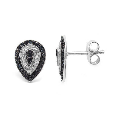 0.47 Carat Genuine Black Diamond & White Diamond .925 Sterling Silver Earrings - 0