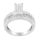 14K White Gold 1.0 Cttw Mixed-Cut Diamond Rectangle Invisible-Set Composite Cluster Ring with Bar- and Channel-Set Band (H-I Color, SI2-I1 Clarity) - Size 7-2