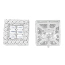 14K White Gold 1 cttw Round and Baguette Diamond Stud Earrings (H-I, SI1-SI2)-2