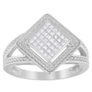 .925 Sterling Silver 1/3 Cttw Invisible Set Princess-Cut Diamond Rhombus and Beaded Halo Ring (H-I Color, SI1-SI2 Clarity) - Ring Size 7-2