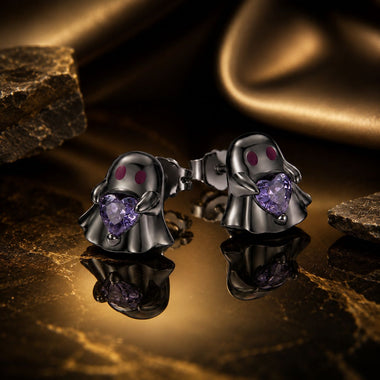 925 Sterling Silver Earrings with Pavé Setting CZ and Enamel Process, Plated Black Gold, 0.8cm - 0