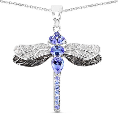 1.93 Carat Genuine Tanzanite and White Topaz .925 Sterling Silver Pendant - 0
