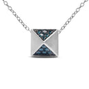 14K White Gold 1/4 Cttw Treated Blue Diamond Matte Finished Pyramid Pendant Necklace (Blue Color, SI1-SI2 Clarity) - 18" Inches-2