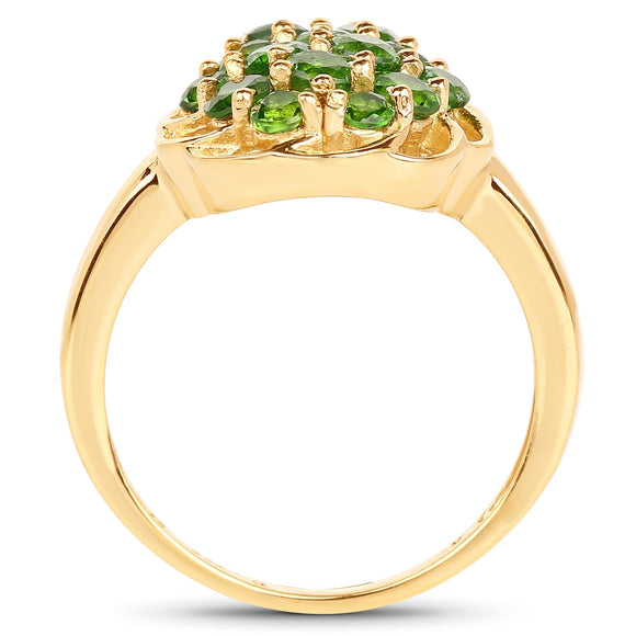 14K Yellow Gold Plated 1.71 Carat Genuine Chrome Diopside .925 Sterling Silver Ring
