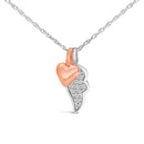 14K Rose Gold Plated Sterling Silver 1/10 Cttw Diamond Heart & Wing Pendant Necklace-1