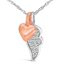14K Rose Gold Plated Sterling Silver 1/10 Cttw Diamond Heart & Wing Pendant Necklace-2