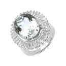 11.14 Carat Genuine Green Amethyst and White Topaz .925 Sterling Silver Ring-1
