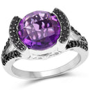 3.24 Carat Genuine Amethyst & Black Diamond .925 Sterling Silver Ring-1