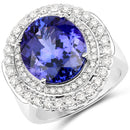 10.79 Carat Genuine Tanzanite and White Diamond 18K White Gold Ring-1