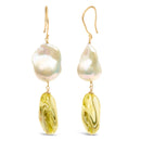14K Yellow Gold Citrine and Baroque Pearl Drop and Dangle Earrings 1 3/4 Inch Dangle-2