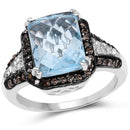 4.33 Carat Genuine Swiss Blue Topaz, Champagne Diamond & White Diamond .925 Sterling Silver Ring-1