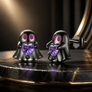 925 Sterling Silver Earrings with Pavé Setting CZ and Enamel Process, Plated Black Gold, 0.8cm-1
