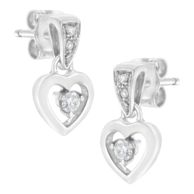 14K White Gold 1/6 Cttw Diamond Dangle Heart Stud Earrings (H-I, SI2-I1) - 0