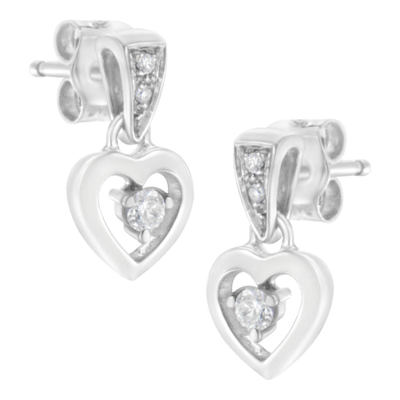 14K White Gold 1/6 Cttw Diamond Dangle Heart Stud Earrings (H-I, SI2-I1)