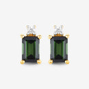 1.24 Carat Genuine Green Tourmaline and White Diamond 14K Yellow Gold Earrings-3