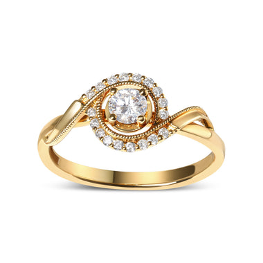 14K Yellow Gold 1/3 Cttw Diamond Solitaire and Halo Swirl Engagement Ring (G-H Color, VS2-SI1 Clarity)- Size 7 - 0