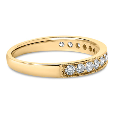 14K Yellow Gold 1/2 Cttw Round Diamond Milgrain Wedding Band - 0