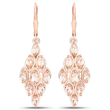 18K Rose Gold Plated 2.70 Carat Genuine Morganite .925 Sterling Silver Earrings
