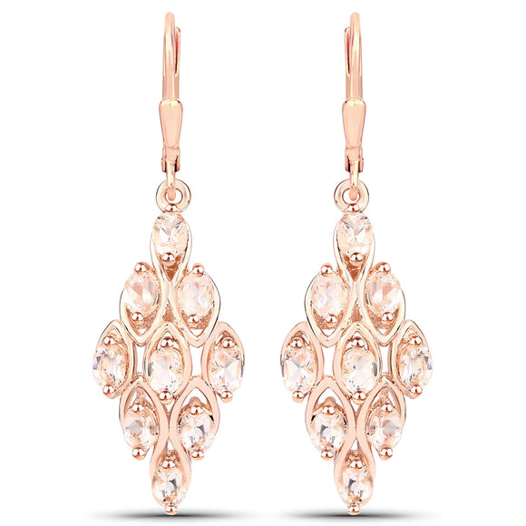 18K Rose Gold Plated 2.70 Carat Genuine Morganite .925 Sterling Silver Earrings