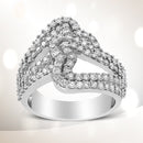 14K White Gold 1 1/2 Cttw Diamond Open Double Heart Bypass Ring Band (H-I Color, VS1-VS2 Clarity) - Ring Size 7-1