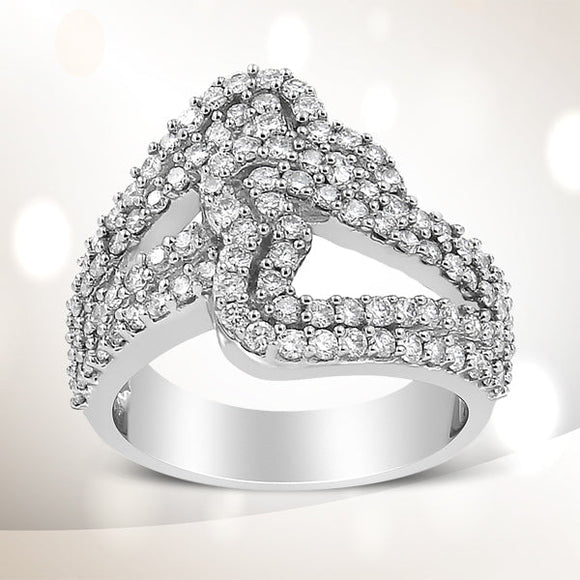 14K White Gold 1 1/2 Cttw Diamond Open Double Heart Bypass Ring Band (H-I Color, VS1-VS2 Clarity) - Ring Size 7